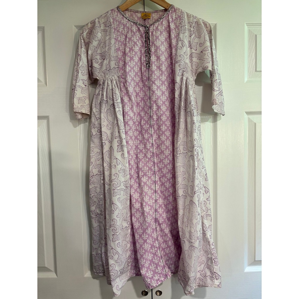 Roberta Roller Rabbit Boho Long Dress w/ Elbow Sleeves Mixed Pattern 100% Cotton